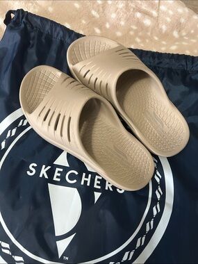 Skechers Women’s Tan Slip-On Comfort Slide Sandals